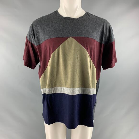 VALENTINO Size M Grey Multi-Color Color Block Cotton Crew-Neck T-shirt - Picture 1 of 6